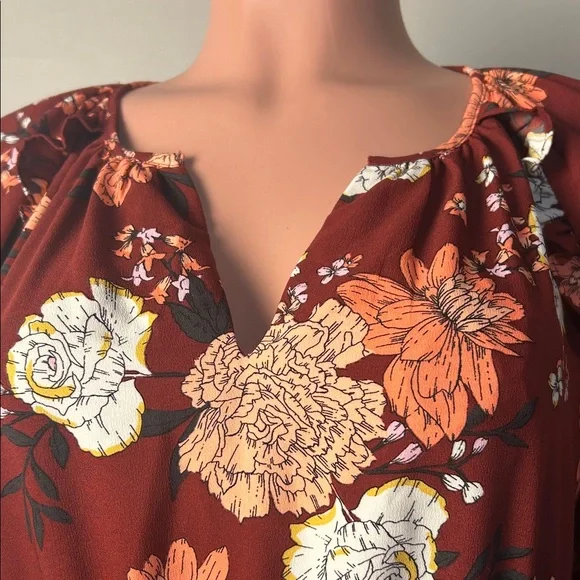 LOFT Outlet Petite Fit & Flare Dress Floral Long Sleeve Ruffle Size 2 Petite - Picture 5 of 10